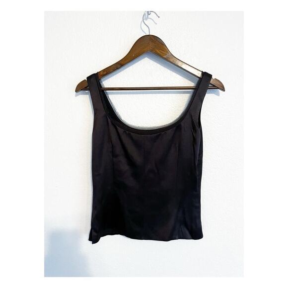 AKRIS Satin Silk Scoop Neck Raw Hem Tank Blouse Black Size 4 - Picture 3 of 10